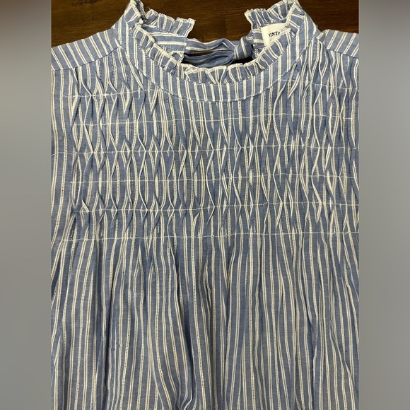 Vintage Charm Womens Large Ruffled Peplum Blue Striped Flutter Sleeve Blouse - Picture 5 of 9